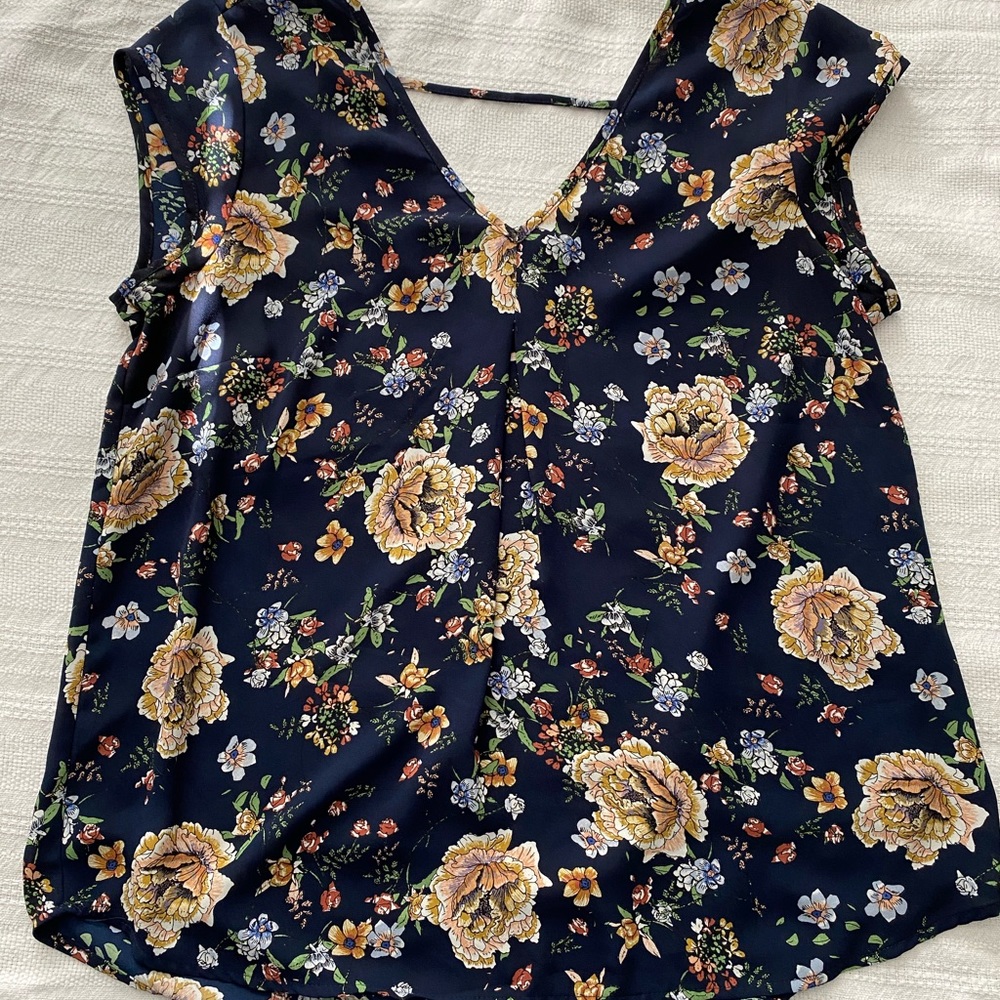 Navy floral blouse